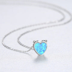 Aetolia 925 Sterling Silver Opal Necklace Bezel Set Heart Opal Pendant Necklace SN0299