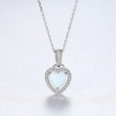 Aetolia 925 Sterling Silver Opal Necklace Halo CZ Diamond 3 Prongs Heart Opal Pendant Necklace SN0373