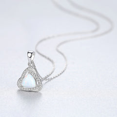 Aetolia 925 Sterling Silver Opal Necklace CZ Diamond Triangle Opal Pendant Necklace SN0283