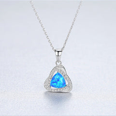 Aetolia 925 Sterling Silver Opal Necklace CZ Diamond Triangle Opal Pendant Necklace SN0283