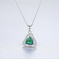 Aetolia 925 Sterling Silver Opal Necklace CZ Diamond Triangle Opal Pendant Necklace SN0283