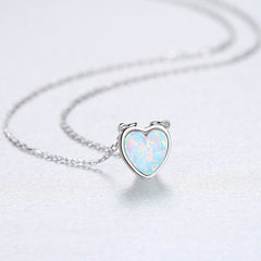 Aetolia 925 Sterling Silver Opal Necklace Bezel Set Heart Opal Pendant Necklace SN0299
