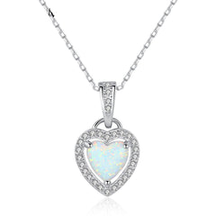Aetolia 925 Sterling Silver Opal Necklace Halo CZ Diamond 3 Prongs Heart Opal Pendant Necklace SN0373