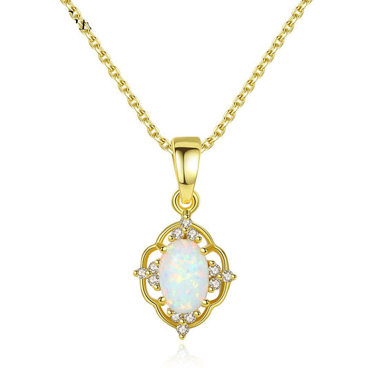 Aetolia 925 Sterling Silver Opal Necklace Vintage Style Opal Pendant Necklace SN0298