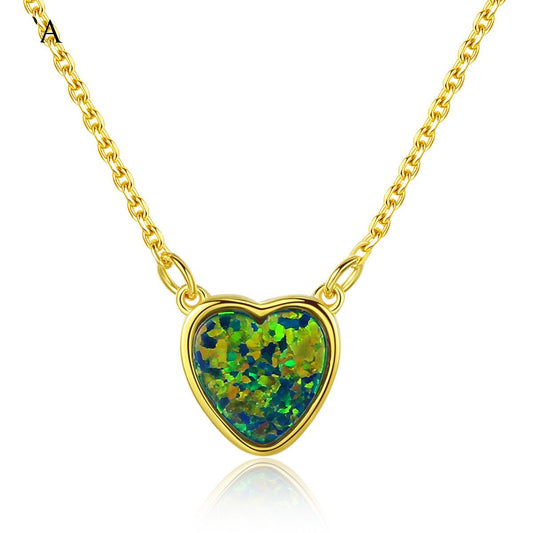 Aetolia 925 Sterling Silver Opal Necklace Bezel Set Heart Opal Pendant Necklace SN0299
