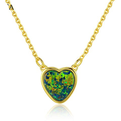 Aetolia 925 Sterling Silver Opal Necklace Bezel Set Heart Opal Pendant Necklace SN0299