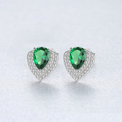 Aetolia 925 Sterling Silver 18K Gold Plated Pear Gemstone Heart Shaped Halo CZ Diamond Stud Earrings SE0360