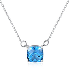 Aetolia 925 Sterling Silver 18K Gold Plated Sky Blue Square Gemstone Pendant Necklace SN0301