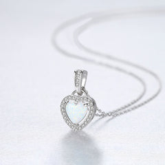 Aetolia 925 Sterling Silver Opal Necklace Halo CZ Diamond 3 Prongs Heart Opal Pendant Necklace SN0373