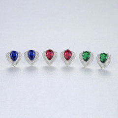 Aetolia 925 Sterling Silver 18K Gold Plated Pear Gemstone Heart Shaped Halo CZ Diamond Stud Earrings SE0360