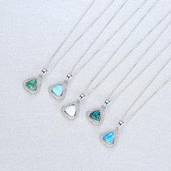 Aetolia 925 Sterling Silver Opal Necklace CZ Diamond Triangle Opal Pendant Necklace SN0283