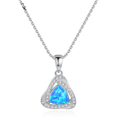 Aetolia 925 Sterling Silver Opal Necklace CZ Diamond Triangle Opal Pendant Necklace SN0283