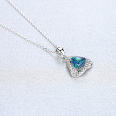 Aetolia 925 Sterling Silver Opal Necklace CZ Diamond Triangle Opal Pendant Necklace SN0283