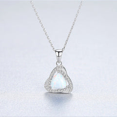 Aetolia 925 Sterling Silver Opal Necklace CZ Diamond Triangle Opal Pendant Necklace SN0283