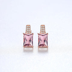 Aetolia 925 Sterling Silver 18K Gold Plated Rose Gold Rectangle Pink Gemstone Stud Earrings SE0119
