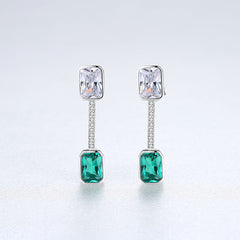 Aetolia 925 Sterling Silver 18K Gold Plated Emerald Green Gemstone Simulated Cubic Zirconia Long Stud Earrings SE0122