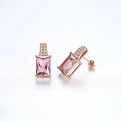 Aetolia 925 Sterling Silver 18K Gold Plated Rose Gold Rectangle Pink Gemstone Stud Earrings SE0119