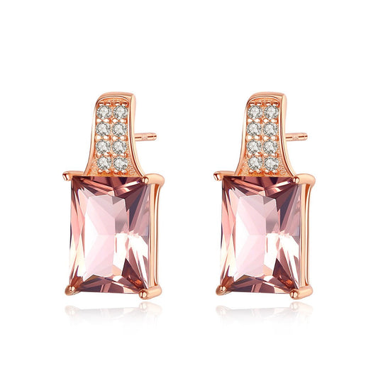Aetolia 925 Sterling Silver 18K Gold Plated Rose Gold Rectangle Pink Gemstone Stud Earrings SE0119