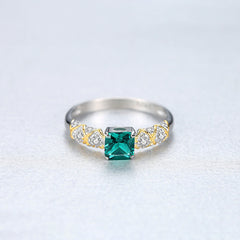 Aetolia 925 Sterling Silver 18K Gold Plated Ring Ruby Square Shaped Gemstone CZ Diamond Engagement Wedding Ring SR0161