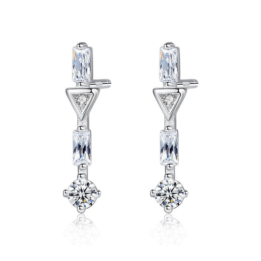 Aetolia 925 Sterling Silver 18K Gold Plated Rectangle Circles and Triangles CZ Diamond Long Stud Earrings SE0147