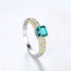 Aetolia 925 Sterling Silver 18K Gold Plated Ring Ruby Square Shaped Gemstone CZ Diamond Engagement Wedding Ring SR0161