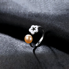 Aetolia 925 Sterling Silver Natural Freshwater Pearl Rings Seashell Plum Blossom Adjustable Open Ring FR0013