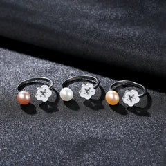 Aetolia 925 Sterling Silver Natural Freshwater Pearl Rings Seashell Plum Blossom Adjustable Open Ring FR0013