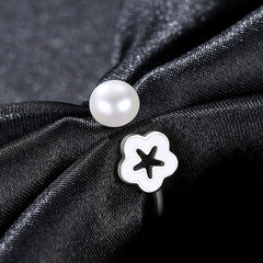 Aetolia 925 Sterling Silver Natural Freshwater Pearl Rings Seashell Plum Blossom Adjustable Open Ring FR0013