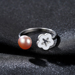 Aetolia 925 Sterling Silver Natural Freshwater Pearl Rings Seashell Plum Blossom Adjustable Open Ring FR0013