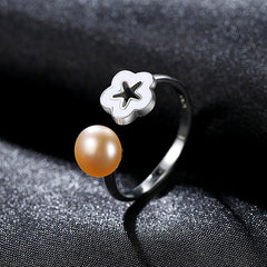 Aetolia 925 Sterling Silver Natural Freshwater Pearl Rings Seashell Plum Blossom Adjustable Open Ring FR0013
