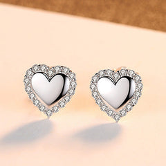 Aetolia 925 Sterling Silver 18K Gold Plated Solid Heart Halo CZ Diamond Stud Earrings SE0251