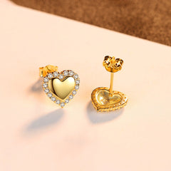 Aetolia 925 Sterling Silver 18K Gold Plated Solid Heart Halo CZ Diamond Stud Earrings SE0251