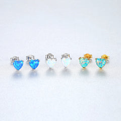 Aetolia 925 Sterling Silver Opal Earrings 3 Prong Cute Heart Opal Stud Earrings SE0240