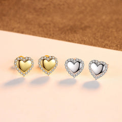 Aetolia 925 Sterling Silver 18K Gold Plated Solid Heart Halo CZ Diamond Stud Earrings SE0251