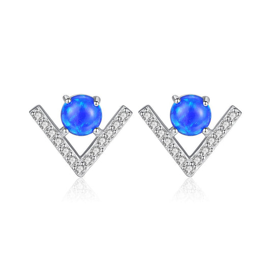 Aetolia 925 Sterling Silver Opal Earrings Unique V Shaped Fire Opal Stud Earrings SE0430