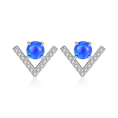 Aetolia 925 Sterling Silver Opal Earrings Unique V Shaped Fire Opal Stud Earrings SE0430