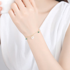 Aetolia 925 Sterling Silver Natural Freshwater Pearl Bracelet Bead Flower Chain Bracelet SB0096