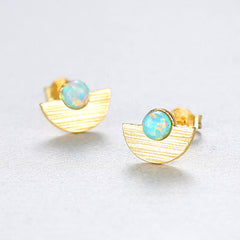 Aetolia 925 Sterling Silver Opal Earrings Half Round Ball Opal Stud Earrings SE0404