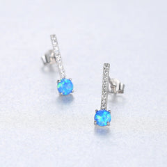 Aetolia 925 Sterling Silver Opal Earrings Vertical Bar CZ Diamond Opal Drop Stud Earrings SE0412