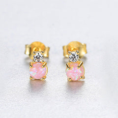 Aetolia 925 Sterling Silver Opal Earrings 4 Prong Solitaire CZ Diamond Ball Opal Stud Earrings SE0415