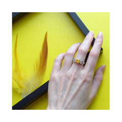 Aetolia 925 Sterling Silver 18K Gold Plated Four Row Yellow CZ Diamond Solitaire Engagement Wedding Ring SR0059