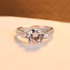 Aetolia 925 Sterling Silver 18K Gold Plated Round Solitaire Three Row Engagement Wedding Ring SR0366