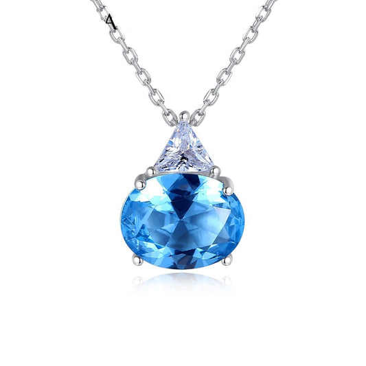 Aetolia 925 Sterling Silver 18K Gold Plated Sky Blue Oval Gemstone Pendant Necklace SN0428