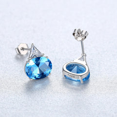 Aetolia 925 Sterling Silver 18K Gold Plated Oval Noble Blue Gemstone Stud Earrings SE0427-1