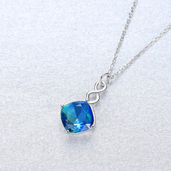 Aetolia 925 Sterling Silver 18K Gold Plated Square Sapphire Blue Gemstone Pendant Necklace SN0430