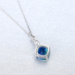 Aetolia 925 Sterling Silver 18K Gold Plated Square Sapphire Blue Gemstone Pendant Necklace SN0430