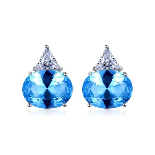 Aetolia 925 Sterling Silver 18K Gold Plated Oval Noble Blue Gemstone Stud Earrings SE0427-1