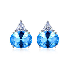 Aetolia 925 Sterling Silver 18K Gold Plated Oval Noble Blue Gemstone Stud Earrings SE0427-1