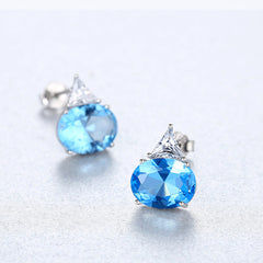 Aetolia 925 Sterling Silver 18K Gold Plated Oval Noble Blue Gemstone Stud Earrings SE0427-1