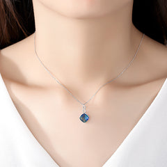 Aetolia 925 Sterling Silver 18K Gold Plated Square Sapphire Blue Gemstone Pendant Necklace SN0430
